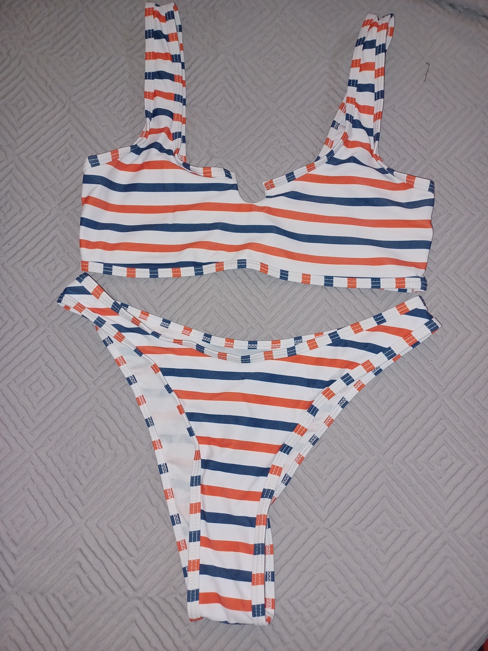Striped Navy and Coral Two-Piece Swim Set